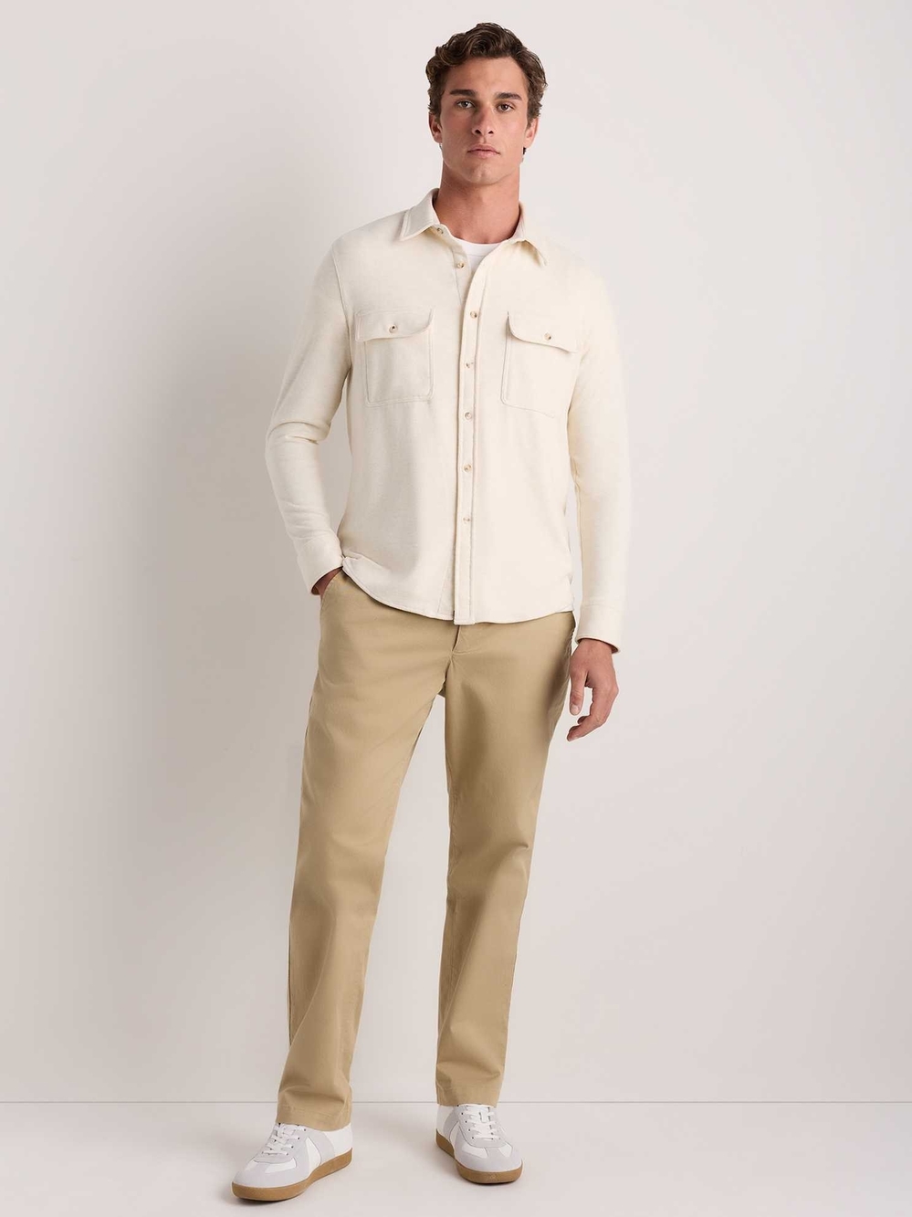 Quince Men's Sweater Fleece Beige Button-Up Shirt Jacket